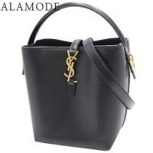 SAINT LAURENT PARIS LE Handbag Shoulder Bag YSL Bucket Calfskin Shiny Black